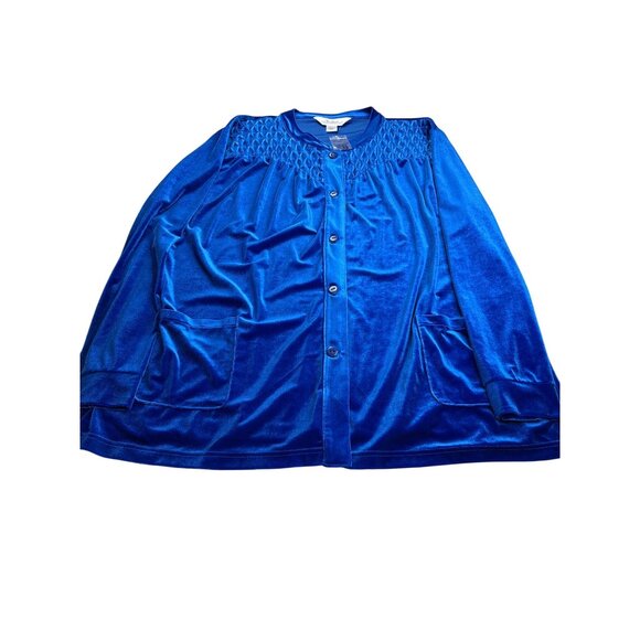 Vermont Country Store Womens Blue Velvet Button Front Top 4X New Without Tags - Picture 3 of 6